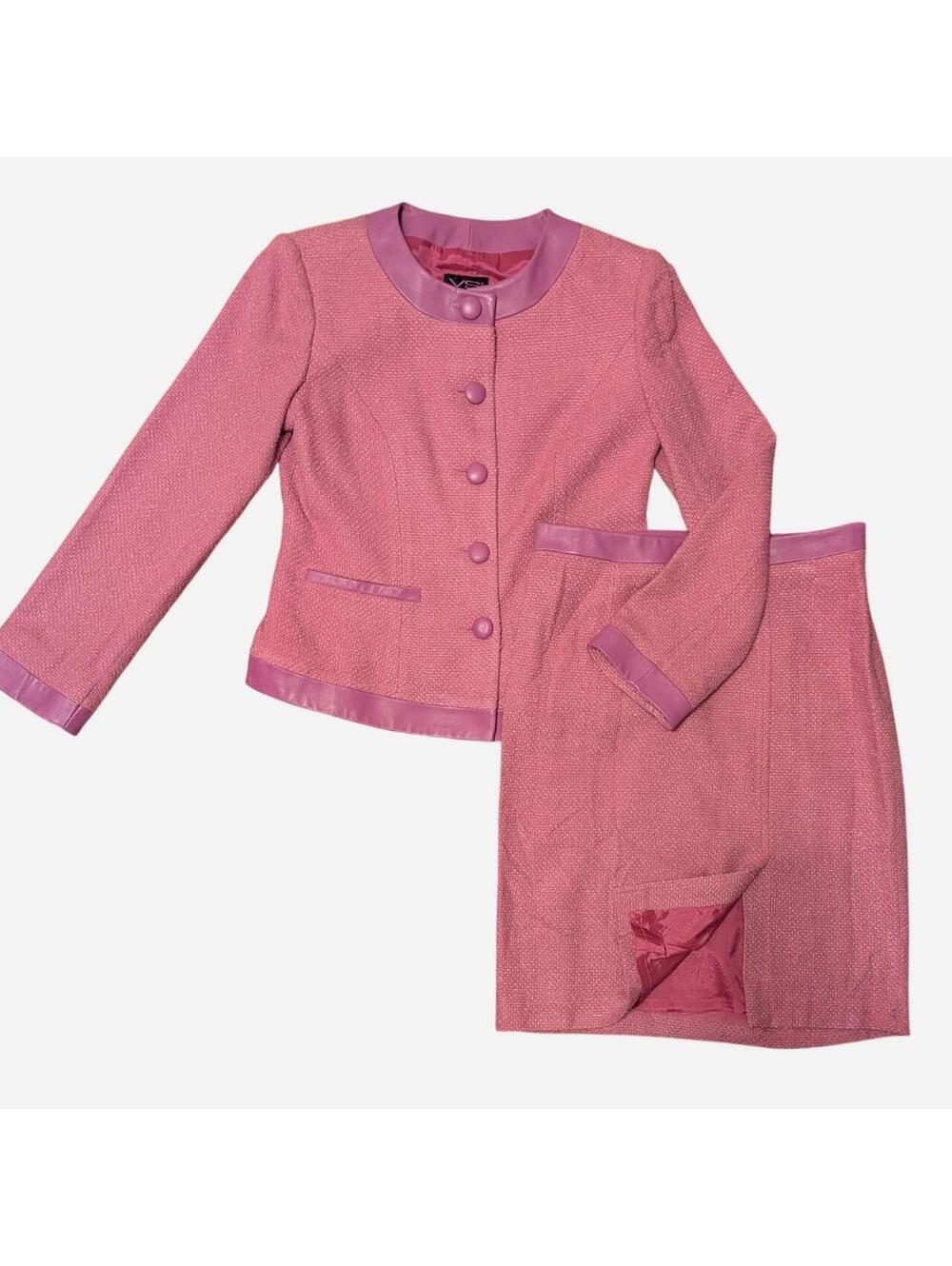 00s Y2K Vakko Barbie Hot Pink Skirt Suit Set Vintage Size Medium